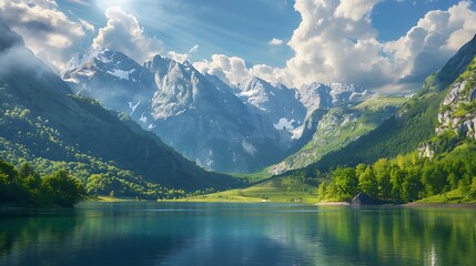 Beautiful nature summer landscape lakes and mountains