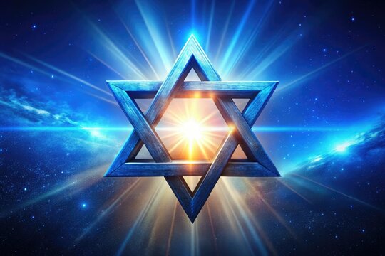 Glowing Star of David, a panoramic blue jewel symbolizing Israel, Judaism, and faith.