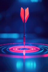 Dart hitting target in dark room