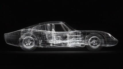 Wireframe Model of a Classic Sports Car: A Digital 3D Render