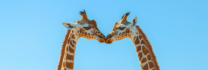 Naklejka premium Two lovely giraffes share a sweet moment, bringing joy to the serene landscape