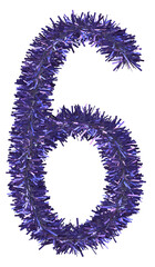 Shiny purple tinsel in number 6. 3d rendering.