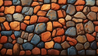 Cobble Stone Texture Seamless Pattern Detailed Hand Drawn Painting Illustration