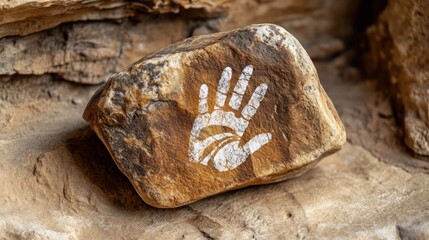 Ancient handprint etched on a sandstone rock.