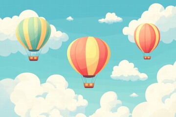 Naklejka premium Brightly colored hot air balloons floating in a clear blue sky with fluffy clouds during daytime