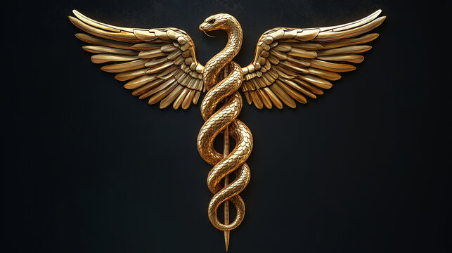 Caduceus symbol with wings and snakes Classic healthcare emblem, medical icon