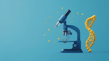 Microscope with DNA helix nearby Representing research, medical icon