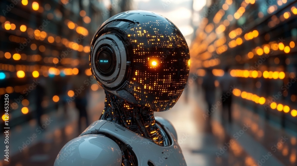 Poster ai-driven communication bots enhancing interaction in a technological environment at dusk