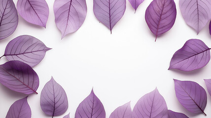 Natural Design Background with Purple Foliage. Beautiful Leaves on a White Background with copy-space.