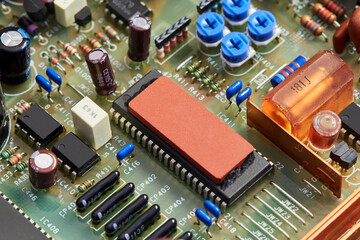 Electronic circuit board close up.	
