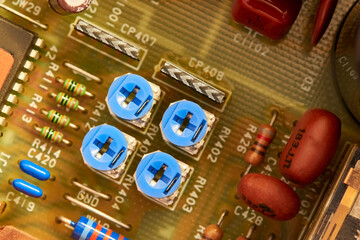 Electronic circuit board close up.	
