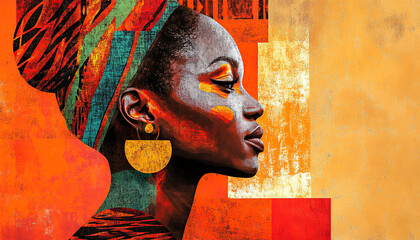 Female face in African style with abstract and tribal patterns