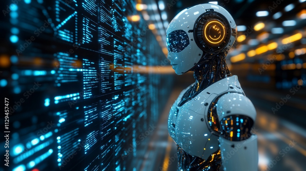 Poster advanced ai automating tasks in a futuristic tech environment at a research facility