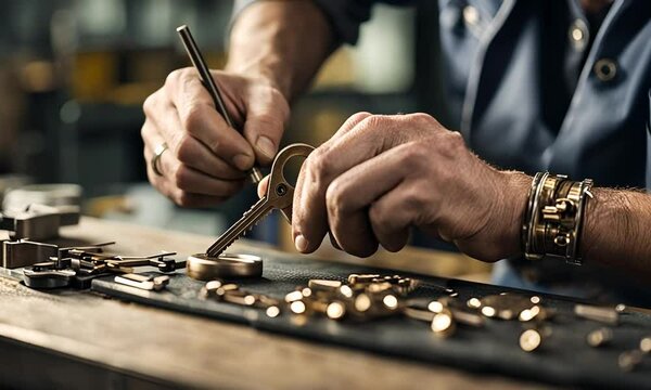 Locksmith making a key.