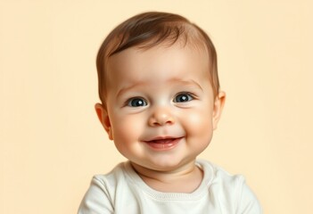 Fototapeta premium Cute baby portrait with gentle smile and bright eyes