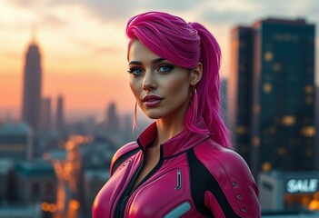 Vibrant and futuristic portrait of a transgender woman