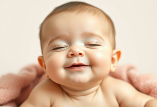Cute baby portrait with soft expression and clean background
