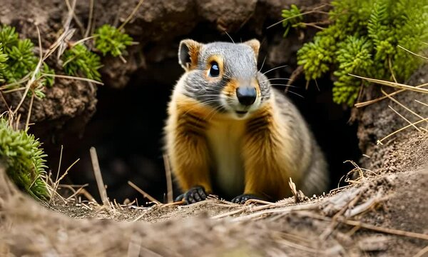 Marmot in a burrow.