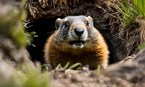 Marmot in a burrow.
