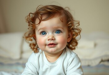 Fototapeta premium Cute baby portrait with soft features and subtle background