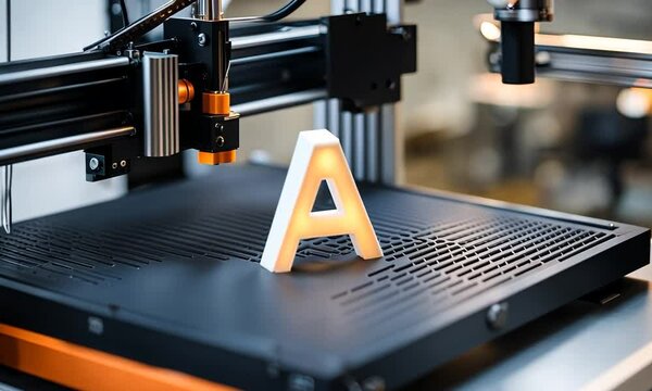 3d printer prints a letter A.