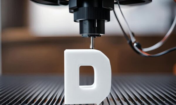 3d printer prints a letter D.