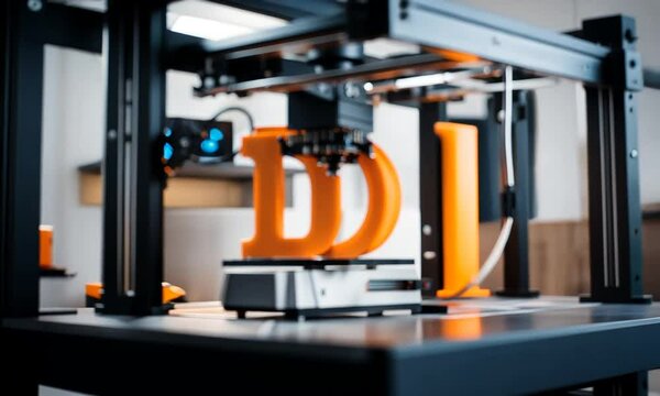 3d printer prints a letter D.