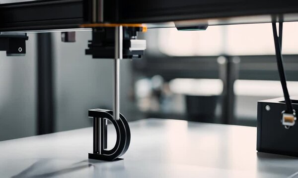 3d printer prints a letter D.