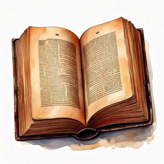 Opened Old Vintage Book Top View Isolated Hand Drawn Watercolor Painting Illustration