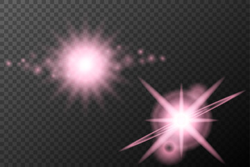 Set light effect Pink isolated flare explosion shiny dust line solar flare star spark neon light holidays festival, vector element