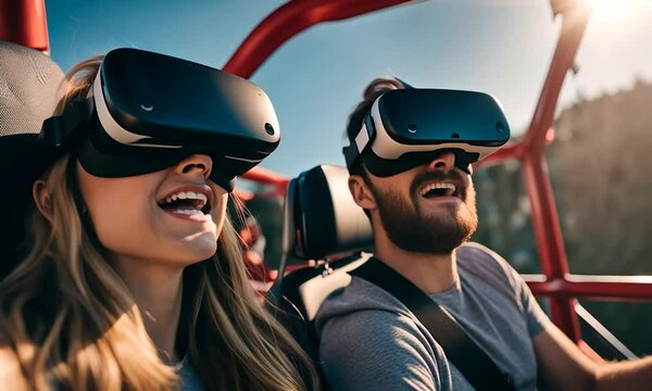 People with VR glasses on a roller coaster.