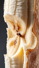 Close-up of peeled banana revealing textures and freshness.