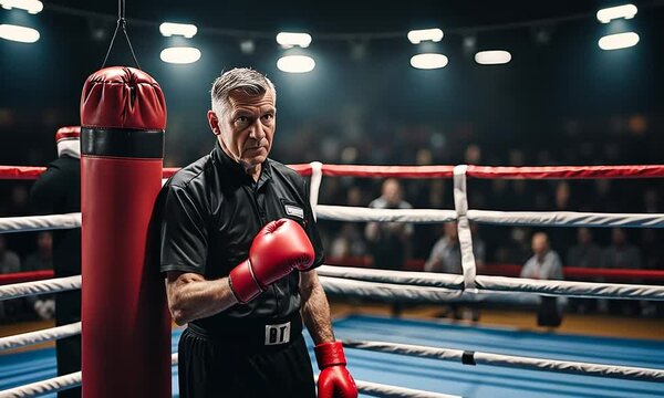 Boxing referee in a boxing ring.