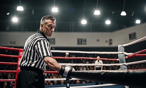 Boxing referee in a boxing ring.