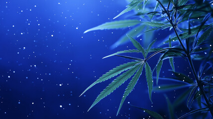 New Years Eve themed cannabis background of marijuana plants against a starry background for legal advertisement for dispensary.