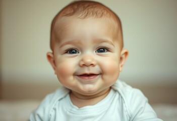 Fototapeta premium Photorealistic portrait of a cute baby with a gentle smile