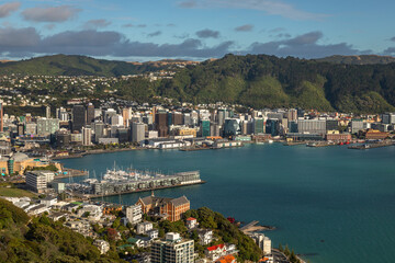 Exposure of New Zealand's Capital Wellington, namely its Central Business District viewed from Mount Victoria, at day time on a beautiful sunny day, Australia