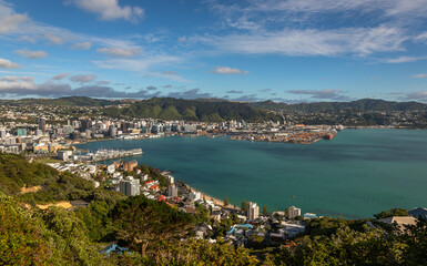 Exposure of New Zealand's Capital Wellington, namely its Central Business District viewed from Mount Victoria, at day time on a beautiful sunny day, Australia