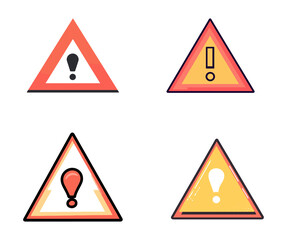 Set of Warning Triangle Signs with Exclamation Marks in Various Designs