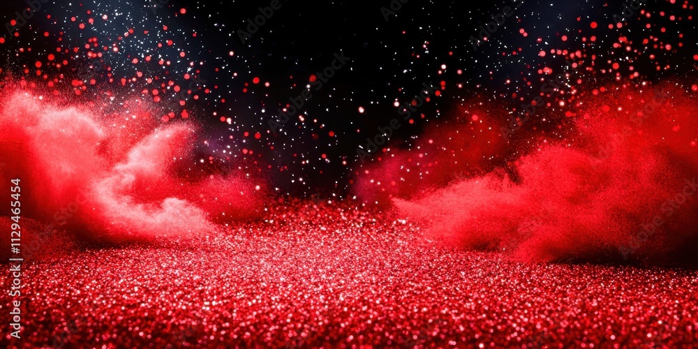 Poster red background with red and black specks