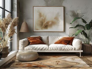 Soft textures and warm tones characterize this inviting living room, where a holiday picture frame set complements the stylish decor