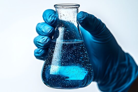 Flask and test tubes in scientist hand