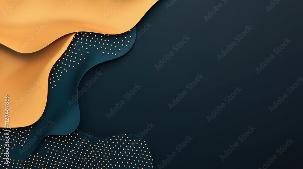 Aufkleber abstract wavy design with golden textured shapes and dotted patterns on a dark navy background.