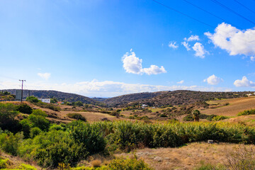 Landscape near the city of Larnaca on the island of Cyprus in Greece on a day in November with blue sky