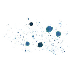 Blue, turquoise paint splashes with a brush, dots, drops, abstract. Watercolor illustration hand-drawn isolated from the background for design, decoration and addition of plots, backgrounds