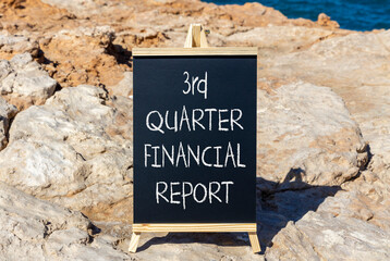 3rd quarter financial report symbol. Concept words 3rd quarter financial report on beautiful black blackboard. Beautiful stone background. Business 3rd quarter financial report concept. Copy space.