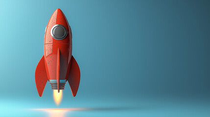 A red rocket icon on a white background