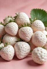 Obraz premium Close-up of white strawberries on soft pink backdrop, healthy, flora, dessert, delicious