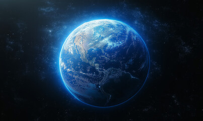 Earth with a glowing blue light on a black background