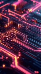 Fototapeta premium Vivid Cybernetic Circuit Design with Pink and Orange Lights - made with Generative AI